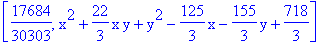 [17684/30303, x^2+22/3*x*y+y^2-125/3*x-155/3*y+718/3]